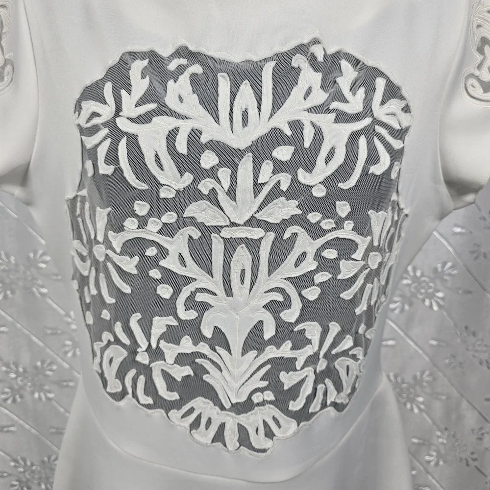 Free People White Lace Applique Fit‎ Flare Mini Dress Womens Medium Boho Chic